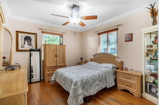 1901 SW 37th Ave, Miami, FL 33145 - bedroom featuring hardwood / wood-style floors, ornamental molding, and a ceiling fan