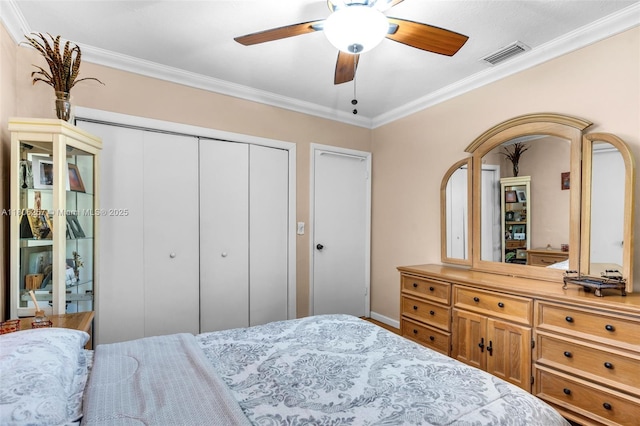 1901 SW 37th Ave, Miami, FL 33145 - bedroom featuring crown molding, a closet, ceiling fan, and baseboards