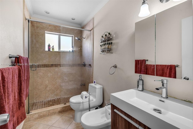 1901 SW 37th Ave, Miami, FL 33145 - full bath featuring toilet, a stall shower, a bidet, vanity, and ornamental molding