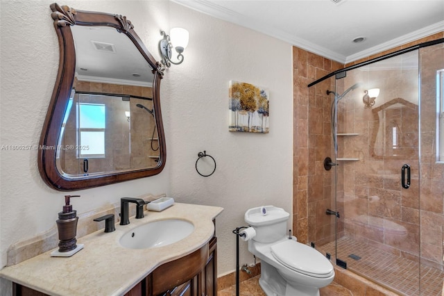 1901 SW 37th Ave, Miami, FL 33145 - full bathroom with toilet, vanity, a shower stall, baseboards, and crown molding