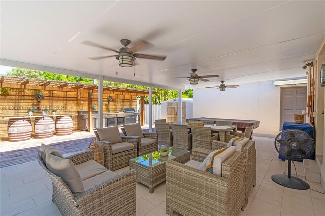 1901 SW 37th Ave, Miami, FL 33145 - view of patio / terrace with an outdoor hangout area, outdoor dining space, ceiling fan, and an outdoor kitchen