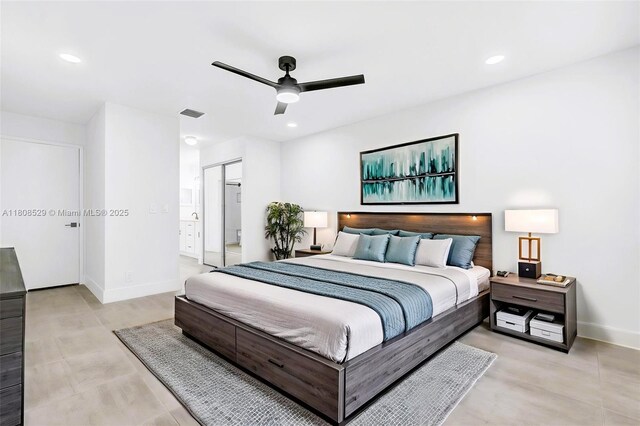 8886 Windtree St, Boca Raton, FL 33496 - bedroom featuring baseboards, a ceiling fan, recessed lighting, and a closet