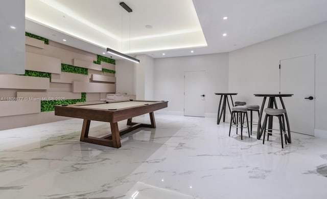 1000 W Island Blvd Unit 611, Aventura, FL 33160 - game room with pool table, recessed lighting, light marble finish floors, and a tray ceiling