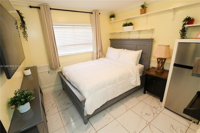 16401 SW 141st Ave, Miami, FL 33177 - bedroom with light marble finish floors, freestanding refrigerator, and baseboards