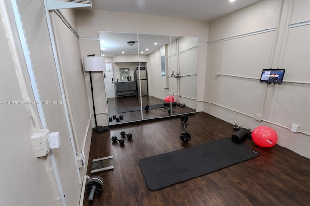 16401 SW 141st Ave, Miami, FL 33177 - exercise area featuring wood finished floors and recessed lighting