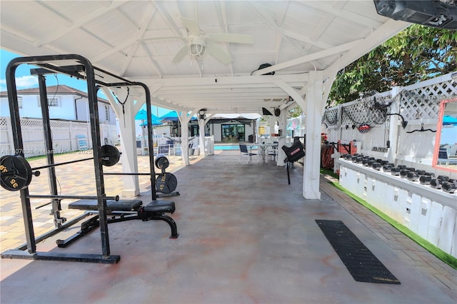 16401 SW 141st Ave, Miami, FL 33177 - view of patio / terrace with ceiling fan and a gazebo