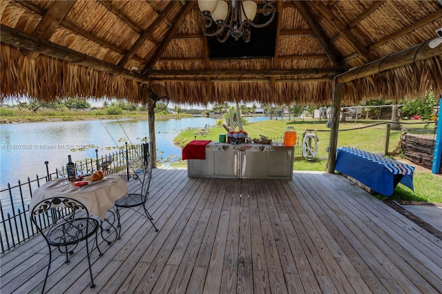 16401 SW 141st Ave, Miami, FL 33177 - dock featuring a gazebo, a water view, and a lawn