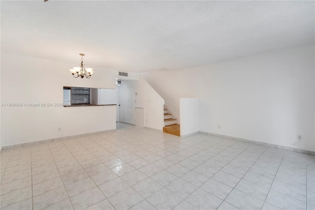 11604 NW 11th St, Pembroke Pines, FL 33026 - unfurnished living room featuring a chandelier, stairs, light tile patterned floors, and baseboards