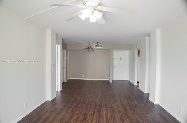 733 SE 1st Way Unit 206, Deerfield Beach, FL 33441 - empty room featuring dark wood-type flooring, a chandelier, and ceiling fan