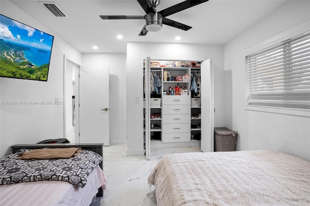 3201 NE 9th Ter, Pompano Beach, FL 33064 - bedroom with marble finish flooring, recessed lighting, ceiling fan, and a closet