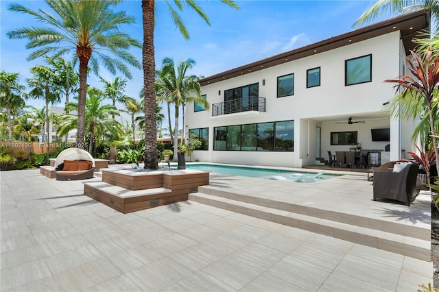 12880 N Bayshore Dr, North Miami, FL 33181 - outdoor pool with a ceiling fan, a patio area, and a hot tub