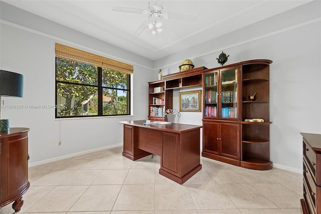 11034 Via, San Remo, Boynton Beach, FL 33437 - home office with ceiling fan, baseboards, and light tile patterned floors