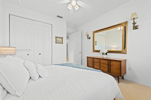 11034 Via, San Remo, Boynton Beach, FL 33437 - carpeted bedroom featuring a closet, a ceiling fan, and baseboards