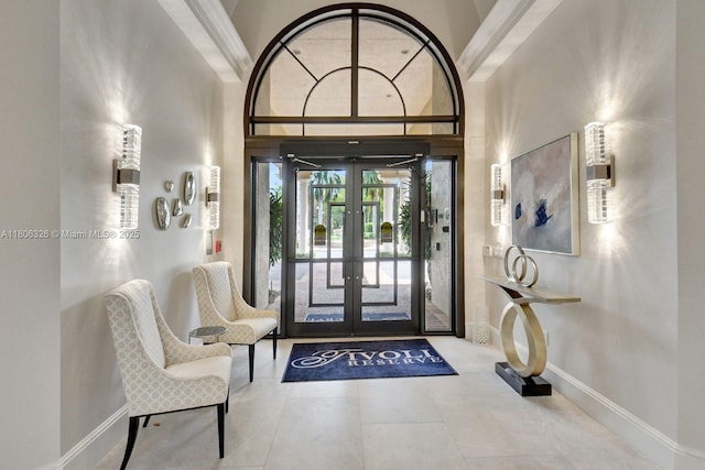 11034 Via, San Remo, Boynton Beach, FL 33437 - entryway with french doors, baseboards, and tile patterned floors