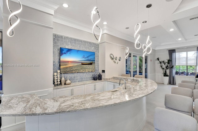11034 Via, San Remo, Boynton Beach, FL 33437 - kitchen with a sink, open floor plan, light stone counters, recessed lighting, and white cabinets