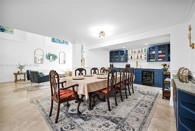 9866 SW 111th Ter, Miami, FL 33176 - dining room with wine cooler, bar area, and crown molding
