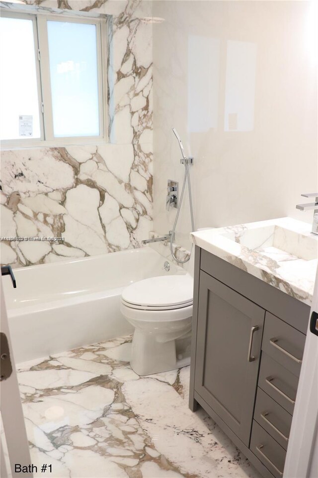 861 N Rainbow Dr, Hollywood, FL 33021 - full bath with vanity, toilet, shower / bath combination, and marble finish floors