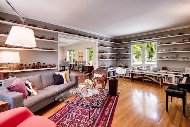 3245 Riviera Dr, Coral Gables, FL 33134 - living area with crown molding and light wood-type flooring