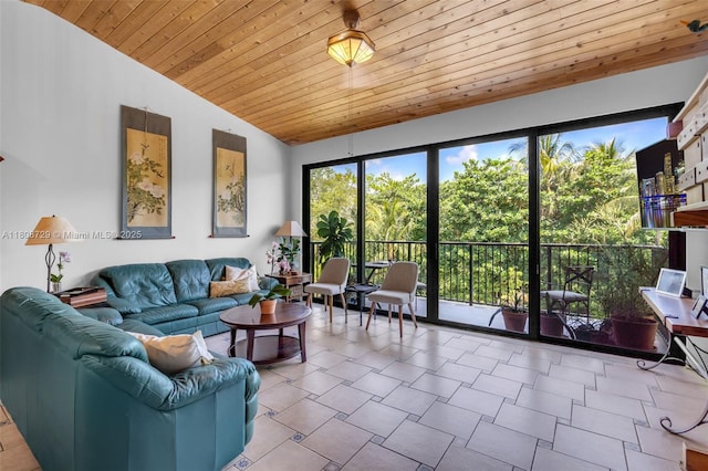 101 Ocean Lane Dr Unit 4012, Key Biscayne, FL 33149 - tiled living area with lofted ceiling and wood ceiling
