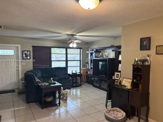 9301 SW 16th St, Miami, FL 33165 - living area featuring ceiling fan, a textured ceiling, and light tile patterned flooring