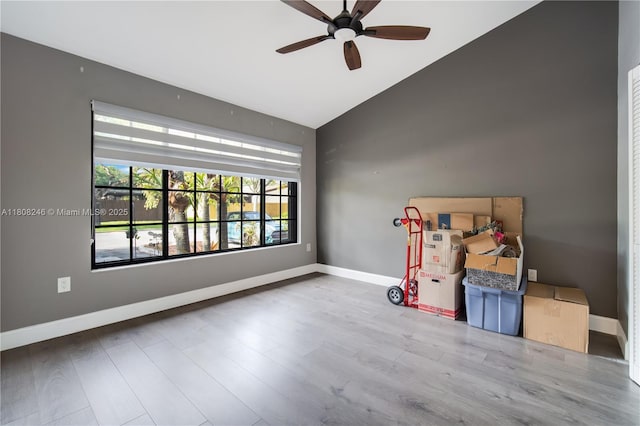 10760 Hickory Ave, Pembroke Pines, FL 33026 - unfurnished room with ceiling fan, wood finished floors, baseboards, and high vaulted ceiling
