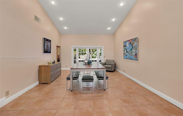 2215 SW 14th Pl, Boca Raton, FL 33486 - office space with french doors, light tile patterned floors, recessed lighting, and high vaulted ceiling