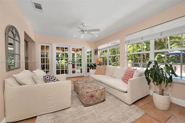 2215 SW 14th Pl, Boca Raton, FL 33486 - tiled living room featuring french doors and a ceiling fan