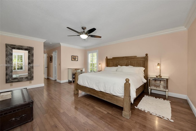 2215 SW 14th Pl, Boca Raton, FL 33486 - bedroom featuring multiple windows, wood finished floors, crown molding, and a ceiling fan