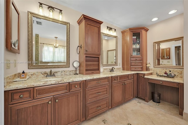 2215 SW 14th Pl, Boca Raton, FL 33486 - bathroom with double vanity, tile patterned flooring, and recessed lighting
