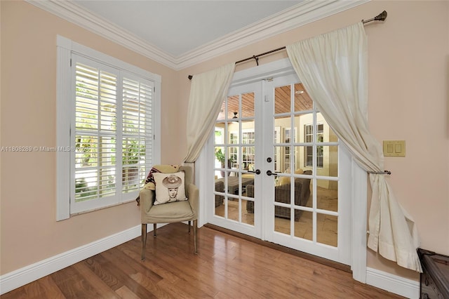 2215 SW 14th Pl, Boca Raton, FL 33486 - sitting room with french doors, ornamental molding, and wood finished floors