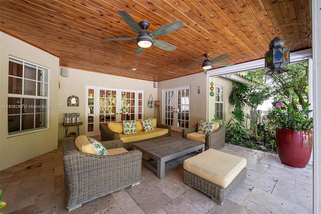 2215 SW 14th Pl, Boca Raton, FL 33486 - view of patio featuring french doors, a ceiling fan, and an outdoor living space