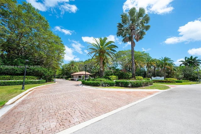 2215 SW 14th Pl, Boca Raton, FL 33486 - view of decorative road with street lights, curbs, and view of wooded area