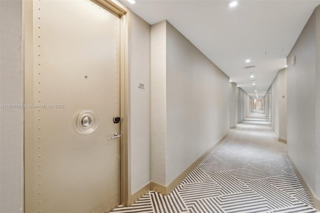 2201 Collins Ave Unit 1511, Miami Beach, FL 33139 - hall featuring baseboards, recessed lighting, and light colored carpet