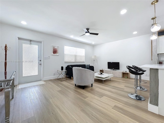 515 Monaco K Unit 515, Delray Beach, FL 33446 - living room with light wood-style flooring, a ceiling fan, recessed lighting, and baseboards