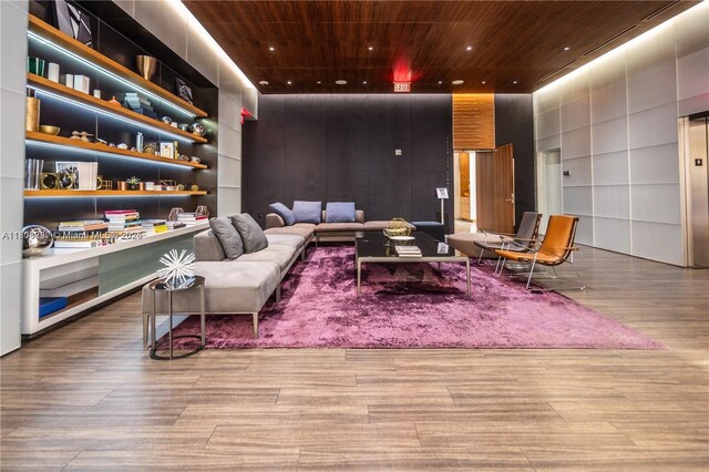 68 SE 6th St Unit 1403, Miami, FL 33131 - living area with wooden ceiling, recessed lighting, and wood finished floors