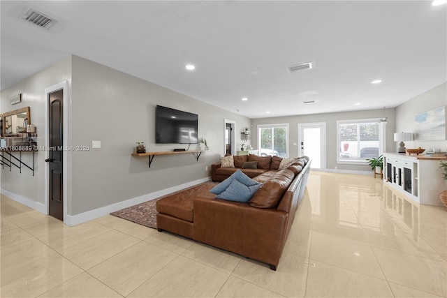 19525 SW 272nd St, Homestead, FL 33031 - living area featuring baseboards, tile patterned flooring, and recessed lighting