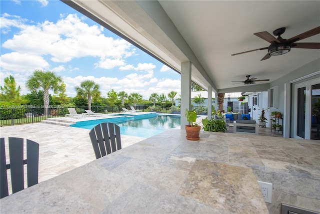 19525 SW 272nd St, Homestead, FL 33031 - view of pool with a patio area, an outdoor living space, and a ceiling fan
