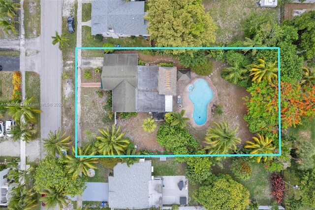 2442 Fillmore St, Hollywood, FL 33020 - aerial view of property and surrounding area featuring property boundaries highlighted and a pool