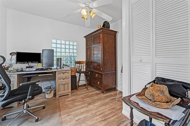 2442 Fillmore St, Hollywood, FL 33020 - office area with a ceiling fan and light wood-style flooring
