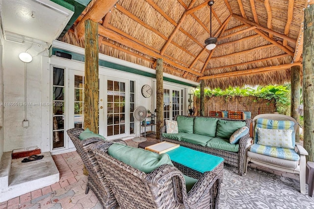 2442 Fillmore St, Hollywood, FL 33020 - view of patio featuring french doors, an outdoor hangout area, and a gazebo