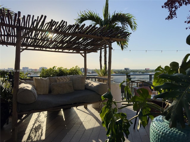 121 NE 34th St Unit 2412, Miami, FL 33137 - wooden deck with an outdoor hangout area and a pergola