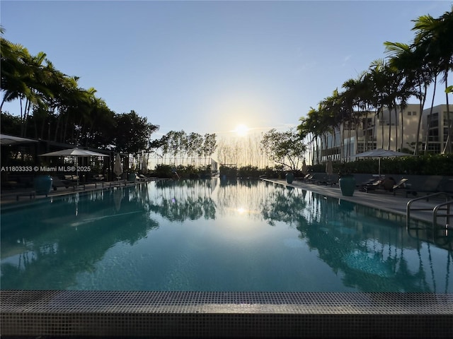 121 NE 34th St Unit 2412, Miami, FL 33137 - pool at dusk featuring a community pool