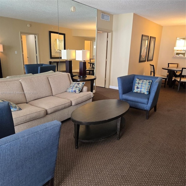 17375 Collins Ave Unit 1101, Sunny Isles Beach, FL 33160 - living area featuring dark carpet and a textured ceiling