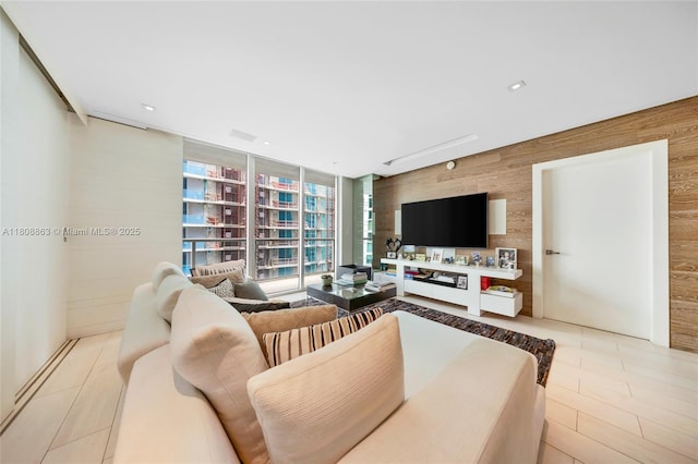 55 SE 6th St Unit 2803, Miami, FL 33131 - living area featuring a wall of windows and recessed lighting