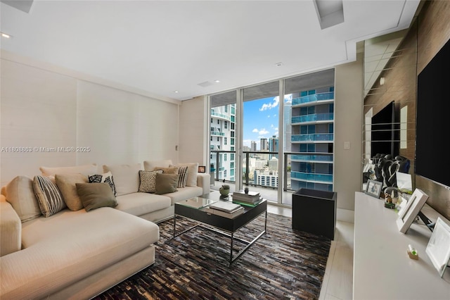 55 SE 6th St Unit 2803, Miami, FL 33131 - living room featuring expansive windows and recessed lighting