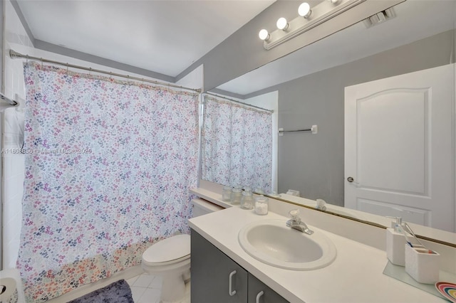 21519 SW 90th Ave, Cutler Bay, FL 33189 - full bathroom with vanity, toilet, tile patterned flooring, and a shower with curtain