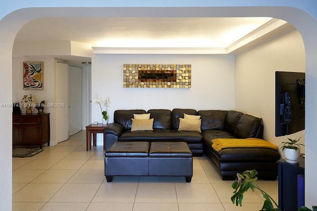20105 NE 3rd Ct Unit 9, Miami, FL 33179 - living area featuring arched walkways and light tile patterned flooring