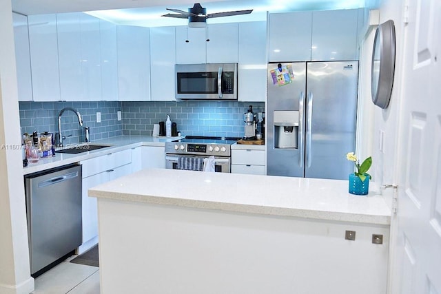 20105 NE 3rd Ct Unit 9, Miami, FL 33179 - kitchen featuring appliances with stainless steel finishes, a sink, decorative backsplash, and modern cabinets