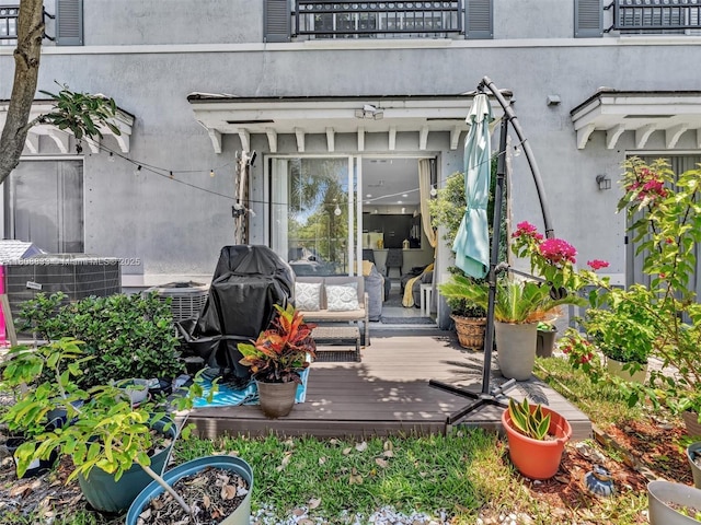 3502 NW 13th St, Lauderhill, FL 33311 - entrance to property featuring a balcony, a deck, and stucco siding