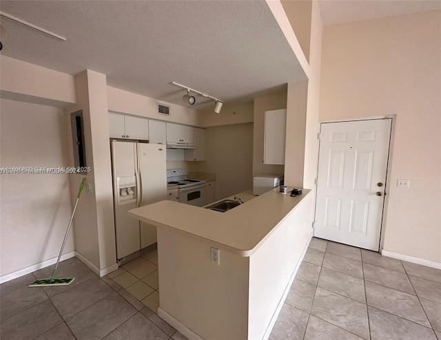 15480 SW 284th St Unit 2304, Homestead, FL 33033 - kitchen featuring white appliances, white cabinets, a sink, a peninsula, and light tile patterned floors